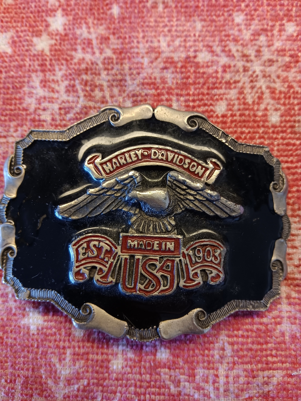 Vintage ! Harley-Davidson Black and Red Eagle Belt Buckle